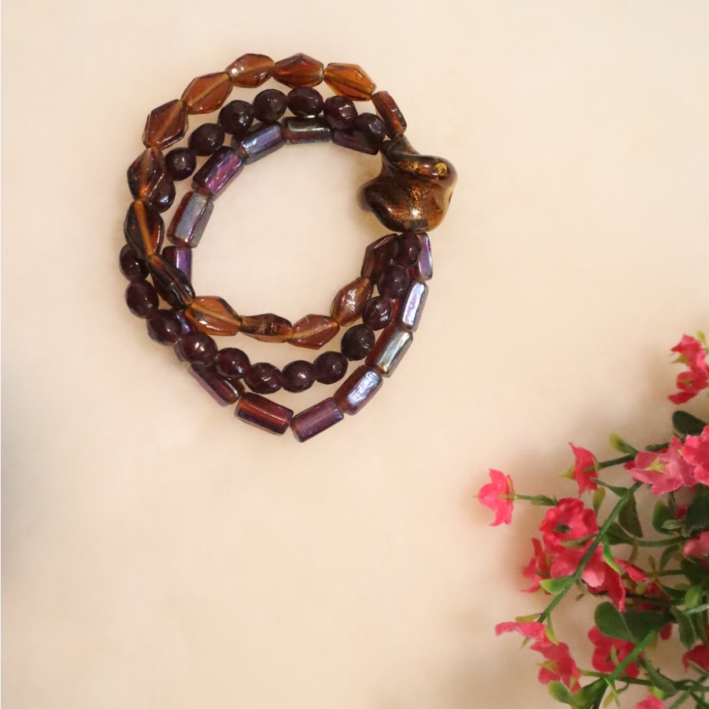 Murano Brown and Purple Beaded Bracelet